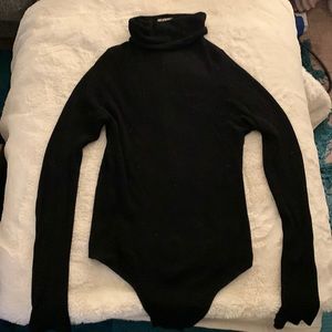 Free People black turtle neck body suit w open back